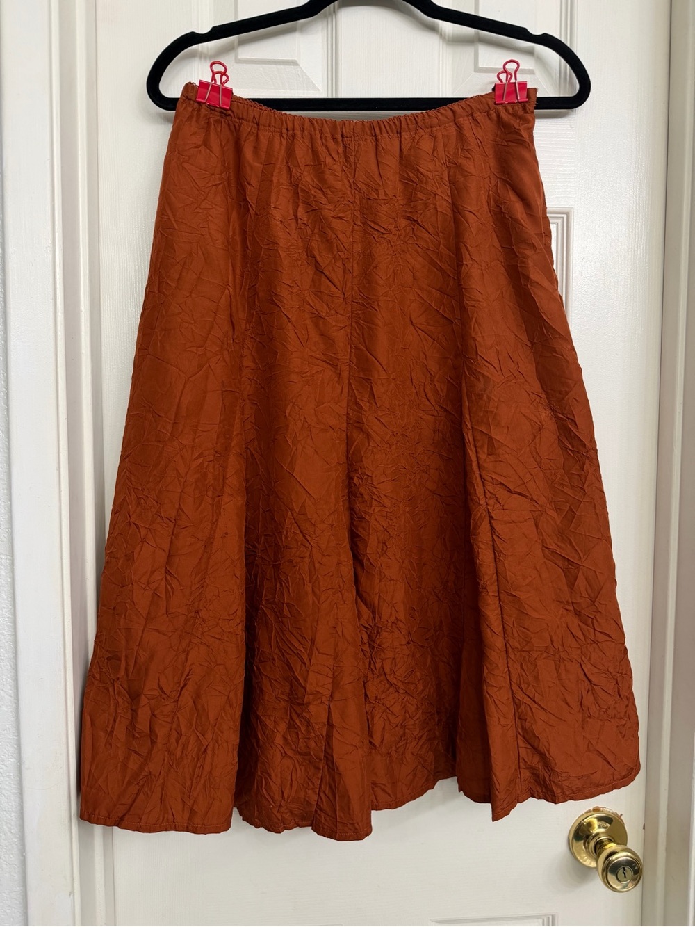 7182 J.Jill Women's Rust A-Line Midi Skirt with Elastic Waist Fall 100% Silk